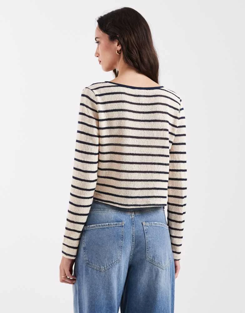 ONLY ONLY knit tie front cardigan in cream and blue stripe 4