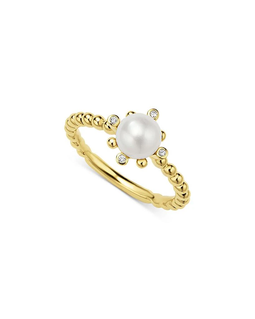 LAGOS 18K Yellow Gold Luna Cultured Pearl & Diamond Fleur Ring 1