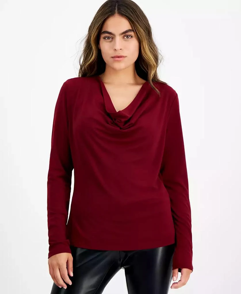 Bar III Petite Long-Sleeve Knit Cowlneck Top, Created for Macy's 1