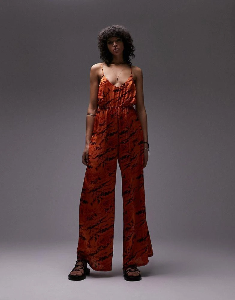 Topshop Topshop strappy slinky wide leg jumpsuit in print 1