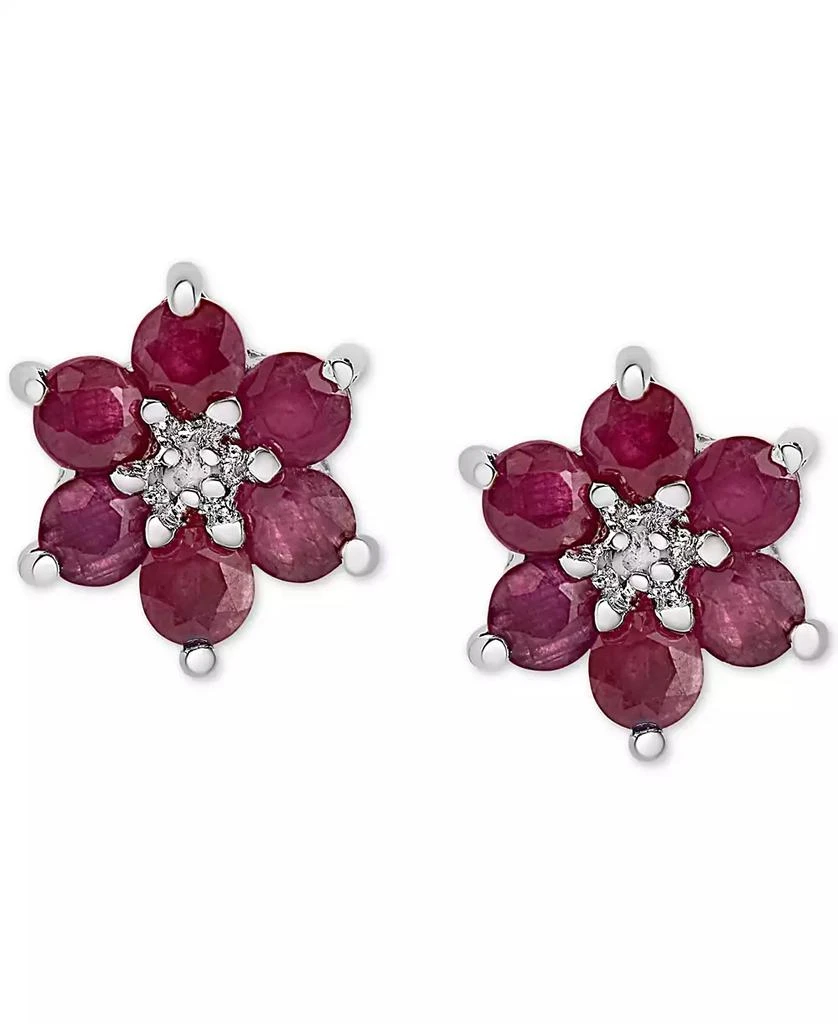 Macy's Ruby (1-3/4 ct. t.w.) & Diamond Accent Flower Stud Earrings in Sterling Silver 1