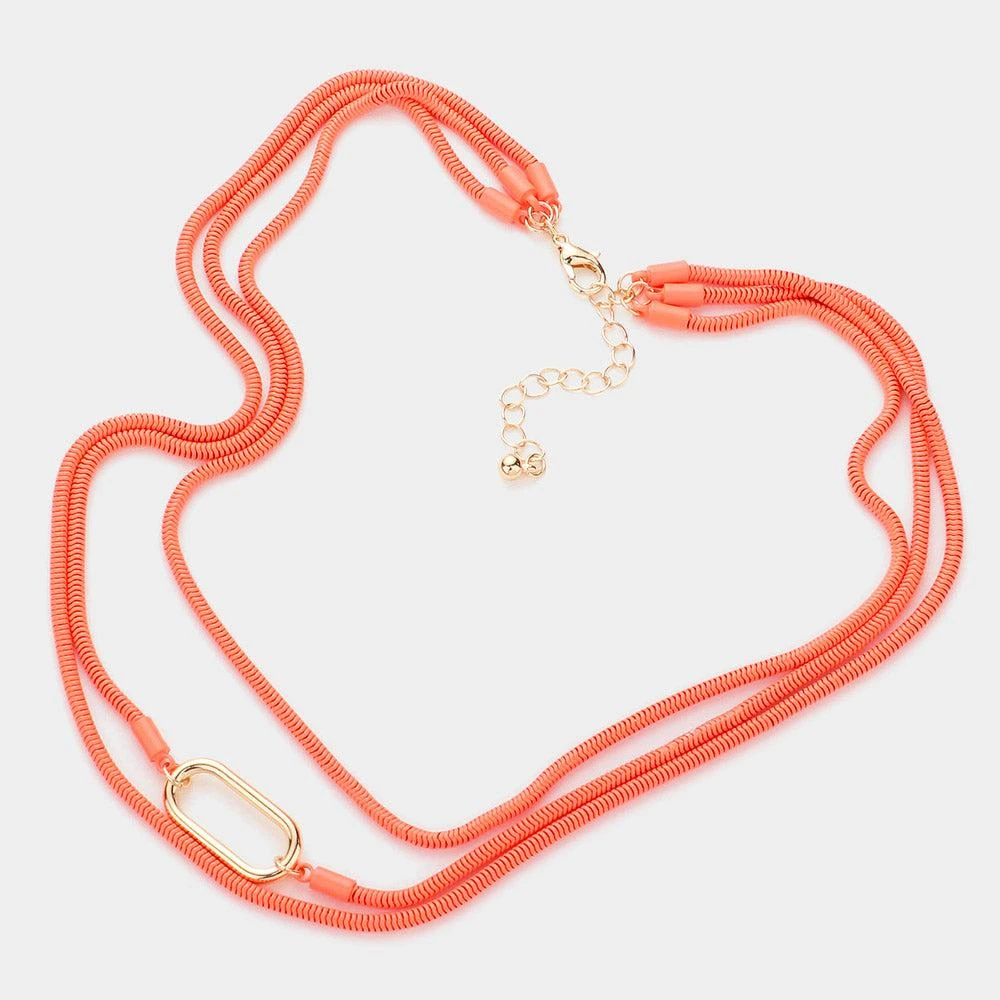 FASHNZFAB Open Metal Oval Accented Colored Chain Layered Necklace 2