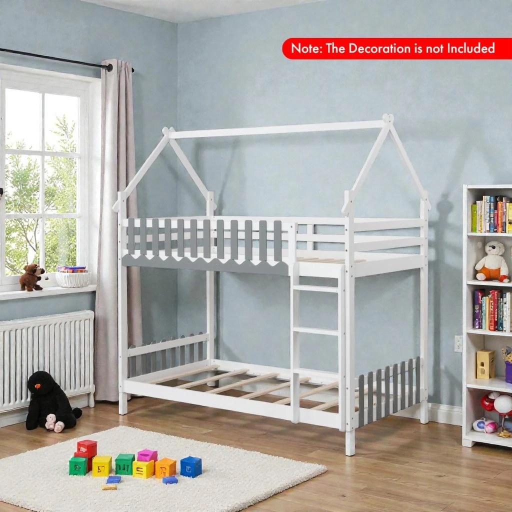 Hivvago Kids Twin Size Bunk Bed with Guard Rails and Easy-Access Ladder 2