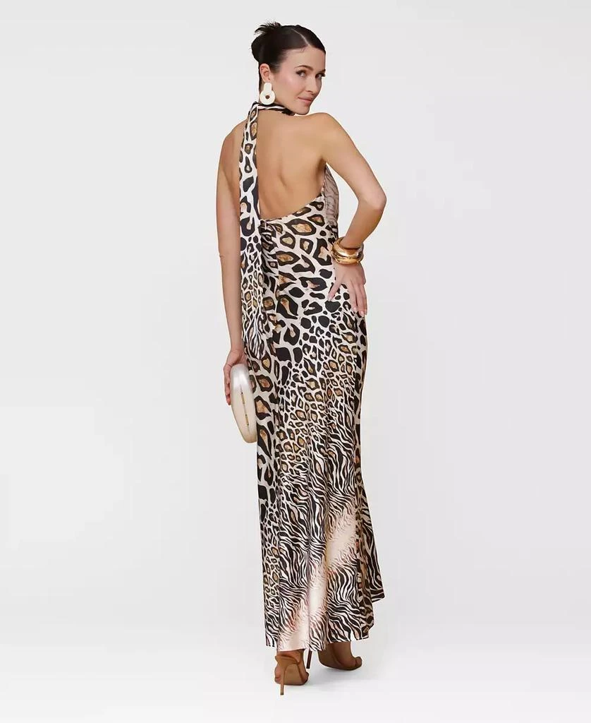 Avec Les Filles Women's Printed Halter Scarf-Tie Maxi Dress 8