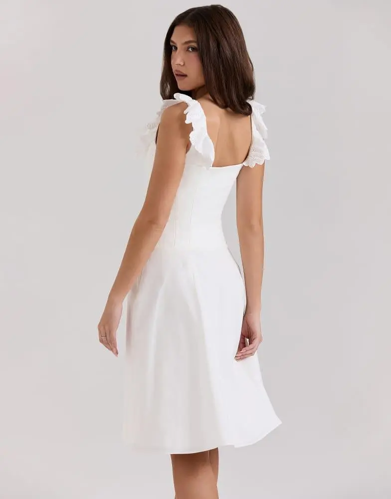 House of CB House of CB Mathilde cotton broderie anglaise trim midi dress in white 2
