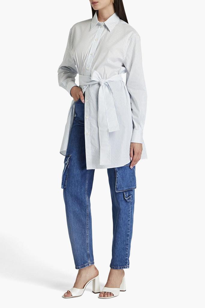 Boutique Moschino Belted striped cotton-blend poplin shirt