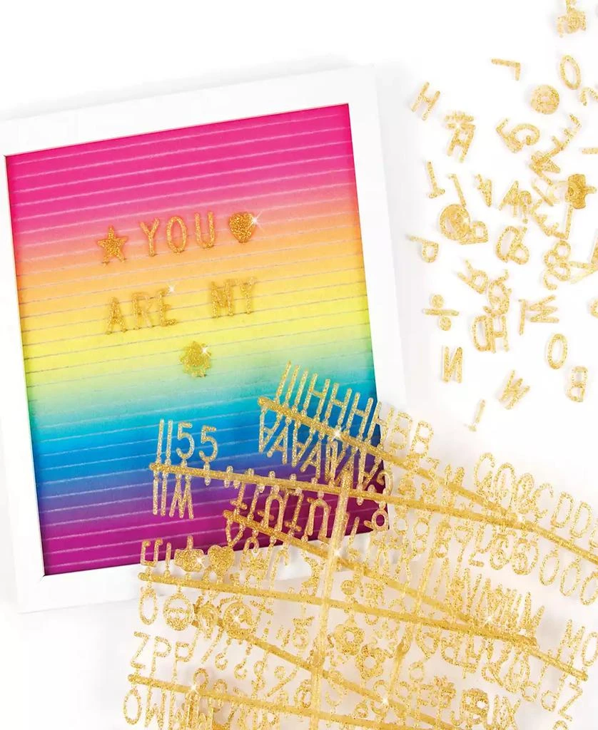 Three Cheers For Girls 3C4G Rainbow Felt Letterboard - 10' X 10" Changeable Message Board, With Hanging Hook Stand, Make It Real, Tweens Girls, 300 Gold-Tone Glittery Letters Emojis, Room Decor 5