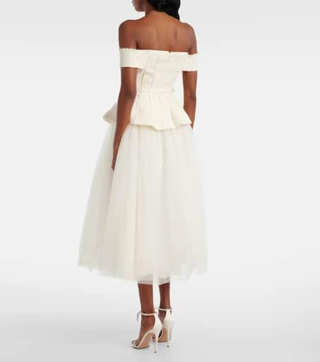 Self Portrait Bridal sequined bow-detail peplum midi dress 3