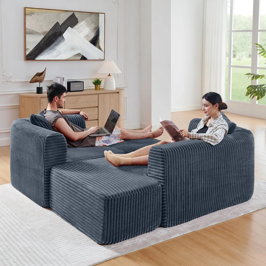 Streamdale Furniture Streamdale 114" Gray Cloud Sectional Couch with L-Shape Chaise
Movable Ottoman 6