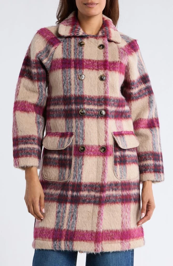 MELLODAY Plaid Faux Fur Peacoat