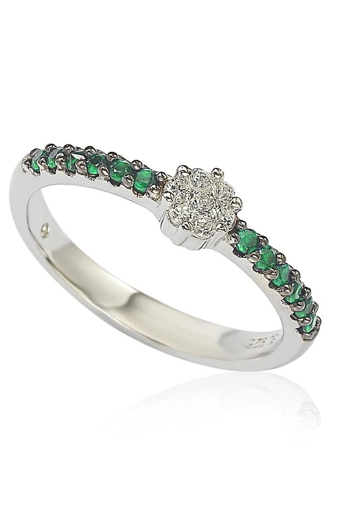 Suzy Levian Sterling Silver White CZ Cluster 
Pavé Green CZ Band Ring