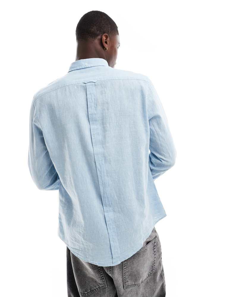 Ben Sherman Ben Sherman long sleeve linen shirt in light blue