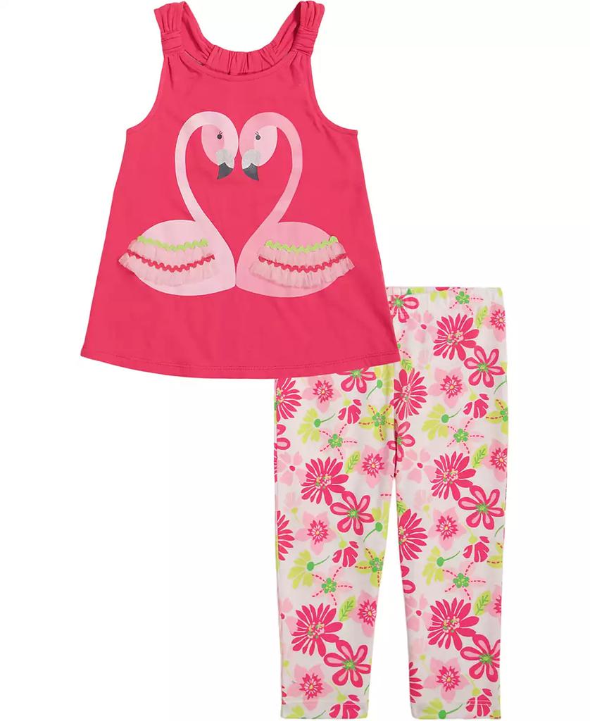 KIDS HEADQUARTERS Baby Girls Twist-Strap Racerback Tunic and Floral Capri Leggings Set