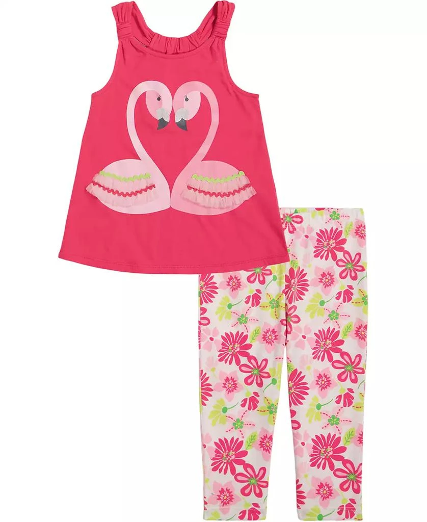 KIDS HEADQUARTERS Baby Girls Twist-Strap Racerback Tunic and Floral Capri Leggings Set 1