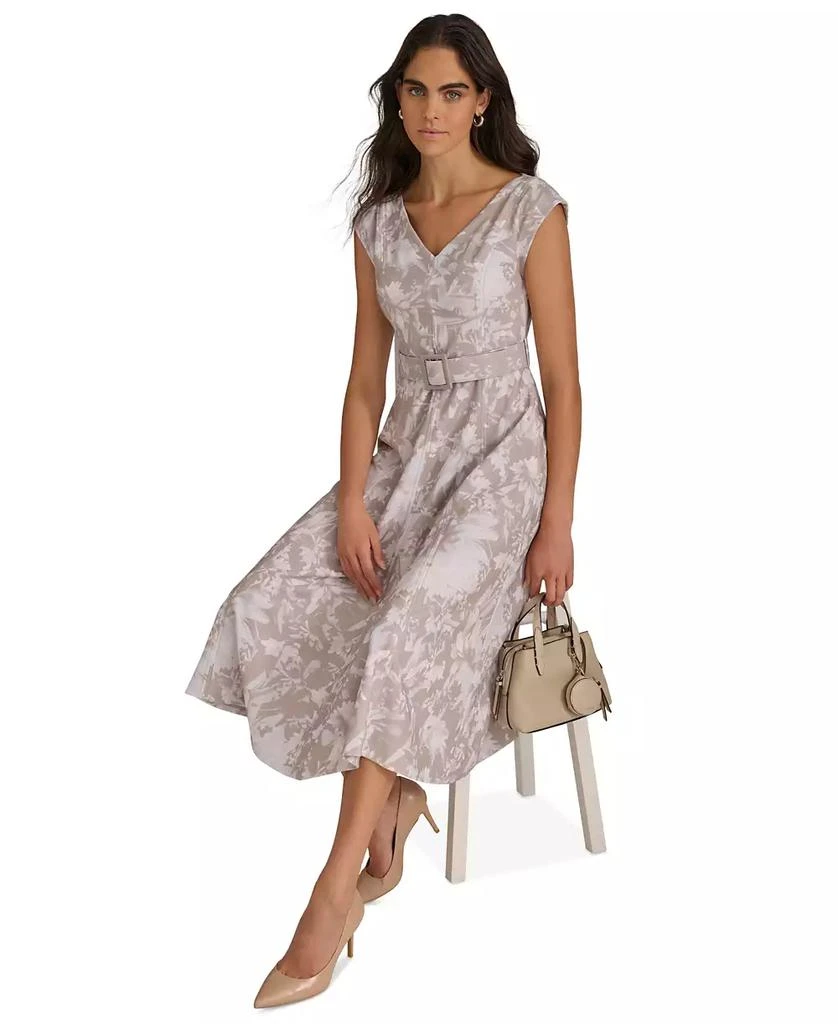 Calvin Klein Women's Belted Cap-Sleeve Midi Dress 8