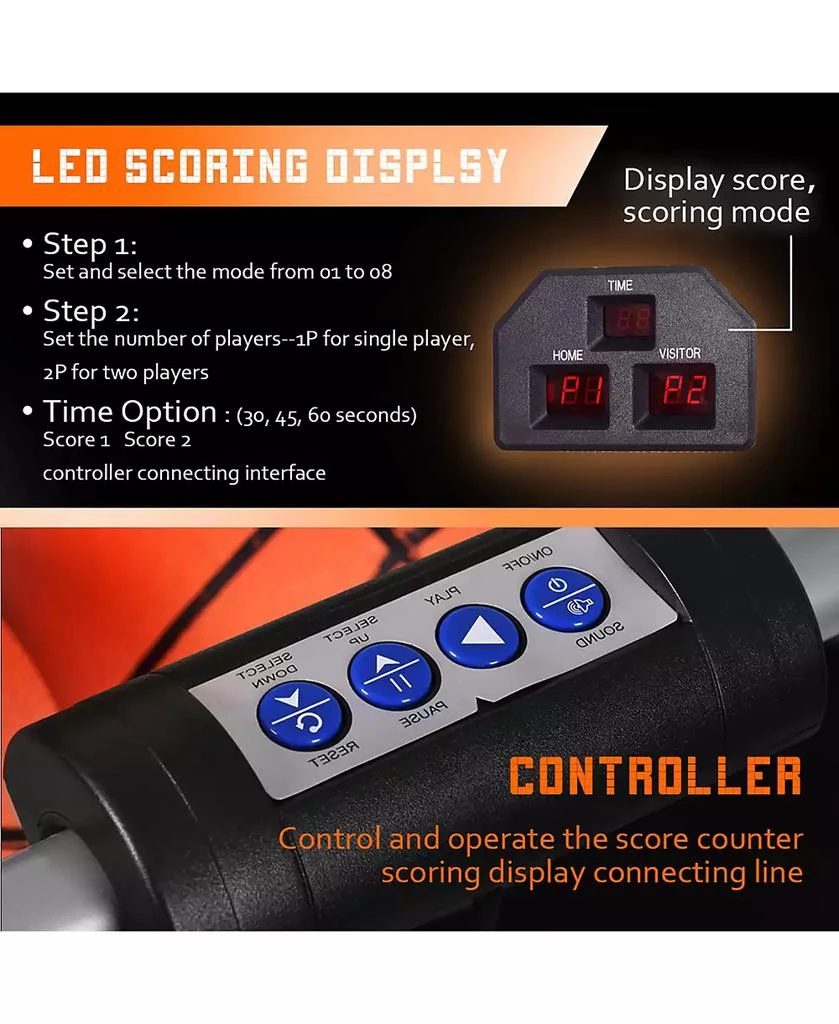 Costway Dual LED Electronic Shot Basketball Arcade Game with 8 Game Modes 4 Balls Foldable 5