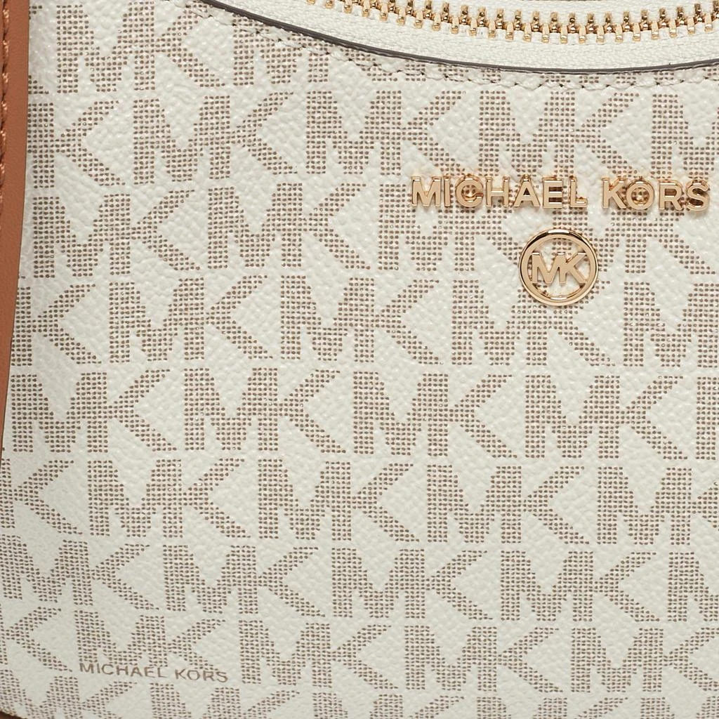 Michael Kors Michael Kors White/Brown Signature Coated Canvas and Leather Jet Set Charm Pochette Bag 5