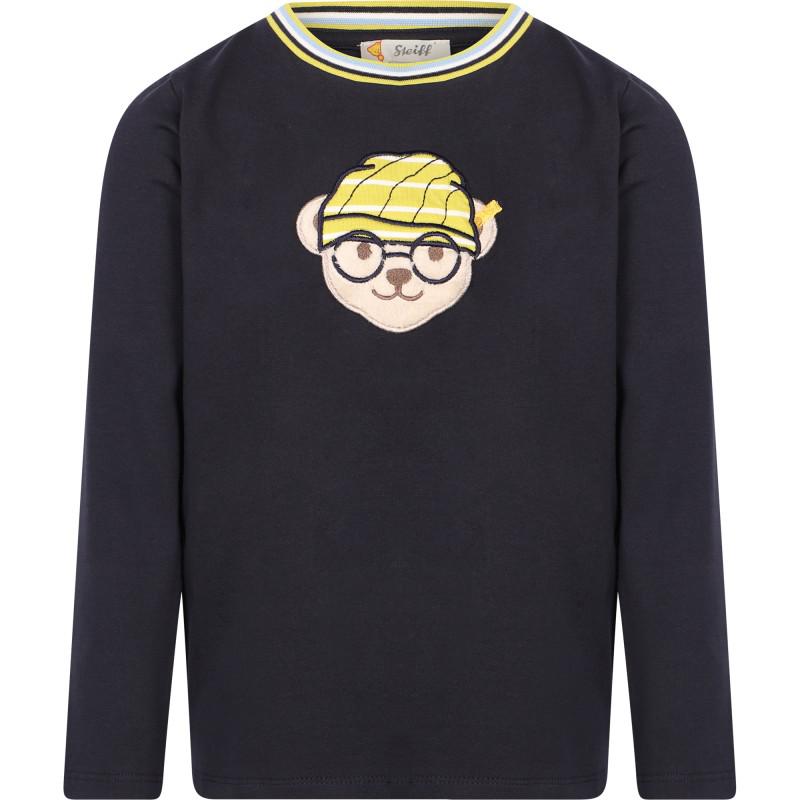 Steiff Logo bear in beanie long sleeved t shirt in navy