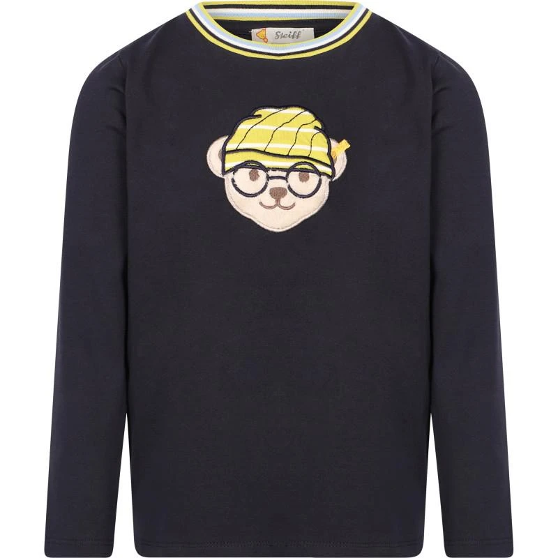 Steiff Logo bear in beanie long sleeved t shirt in navy 1