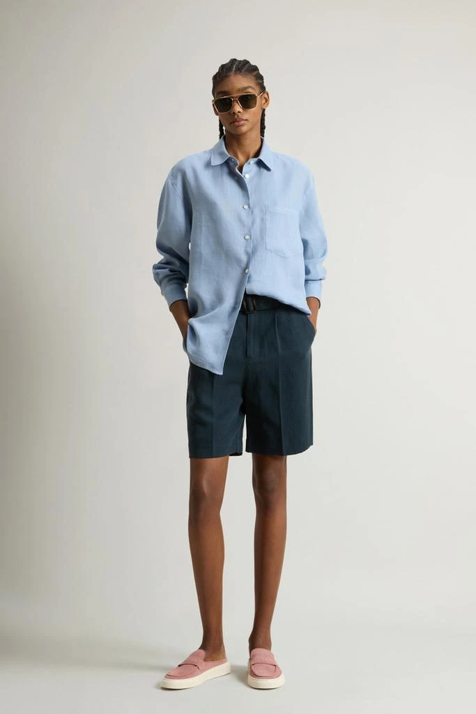 Woolrich Garment-Dyed Pure Linen Shirt - Women - Blue 2