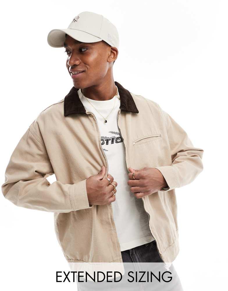 ASOS ASOS DESIGN oversized harrington jacket in washed stone