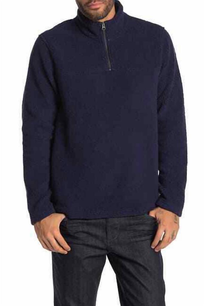 WALLIN & BROS Teddy Faux Shearling Quarter Zip Sweater In Blue