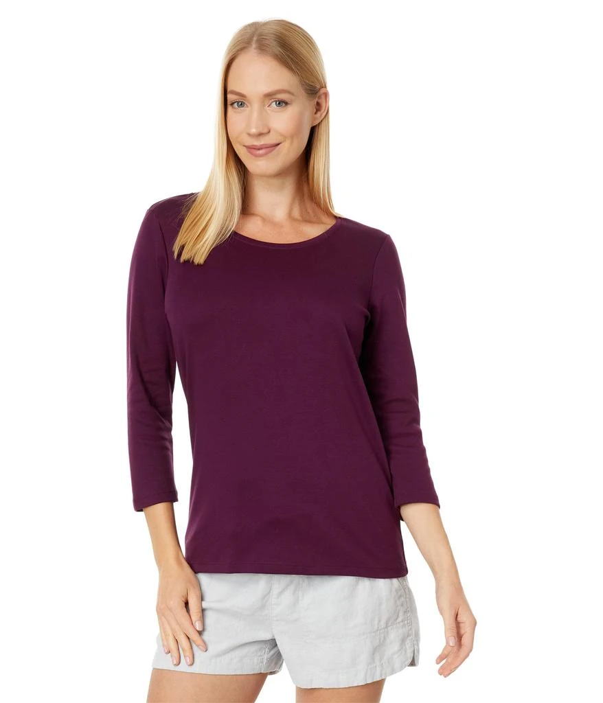 L.L.BEAN Pima Cotton Shaped Jewelneck Tee 3/4 Sleeve 1