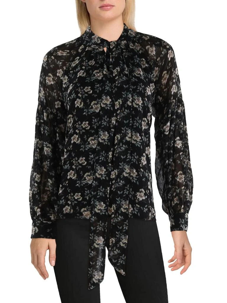 Vince Camuto Womens Tie Neck Metallic Blouse 1