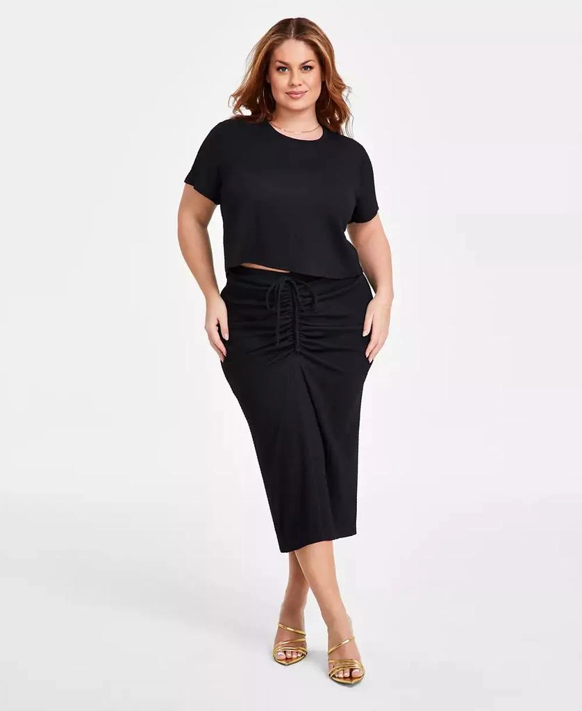 Nina Parker Plus Size Textured Drawstring-Ruched Skirt 1