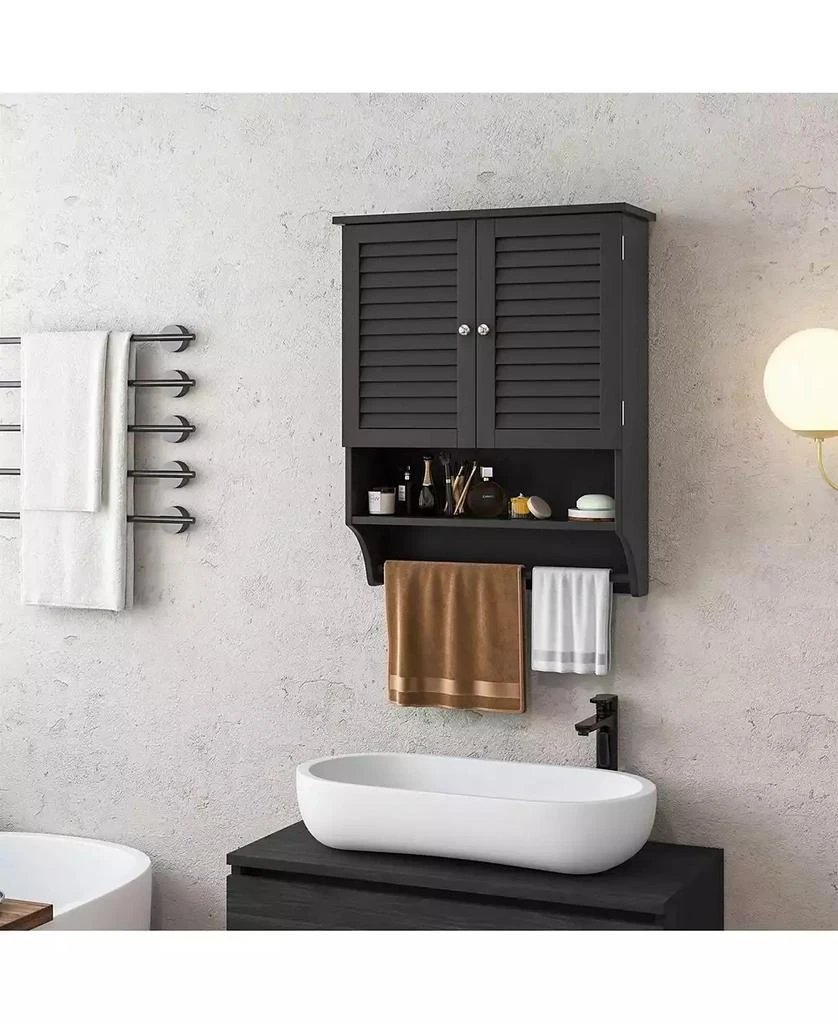 Slickblue Louvered Door Bathroom Medicine Cabinet with Towel Bar and Wall-Mounted Design