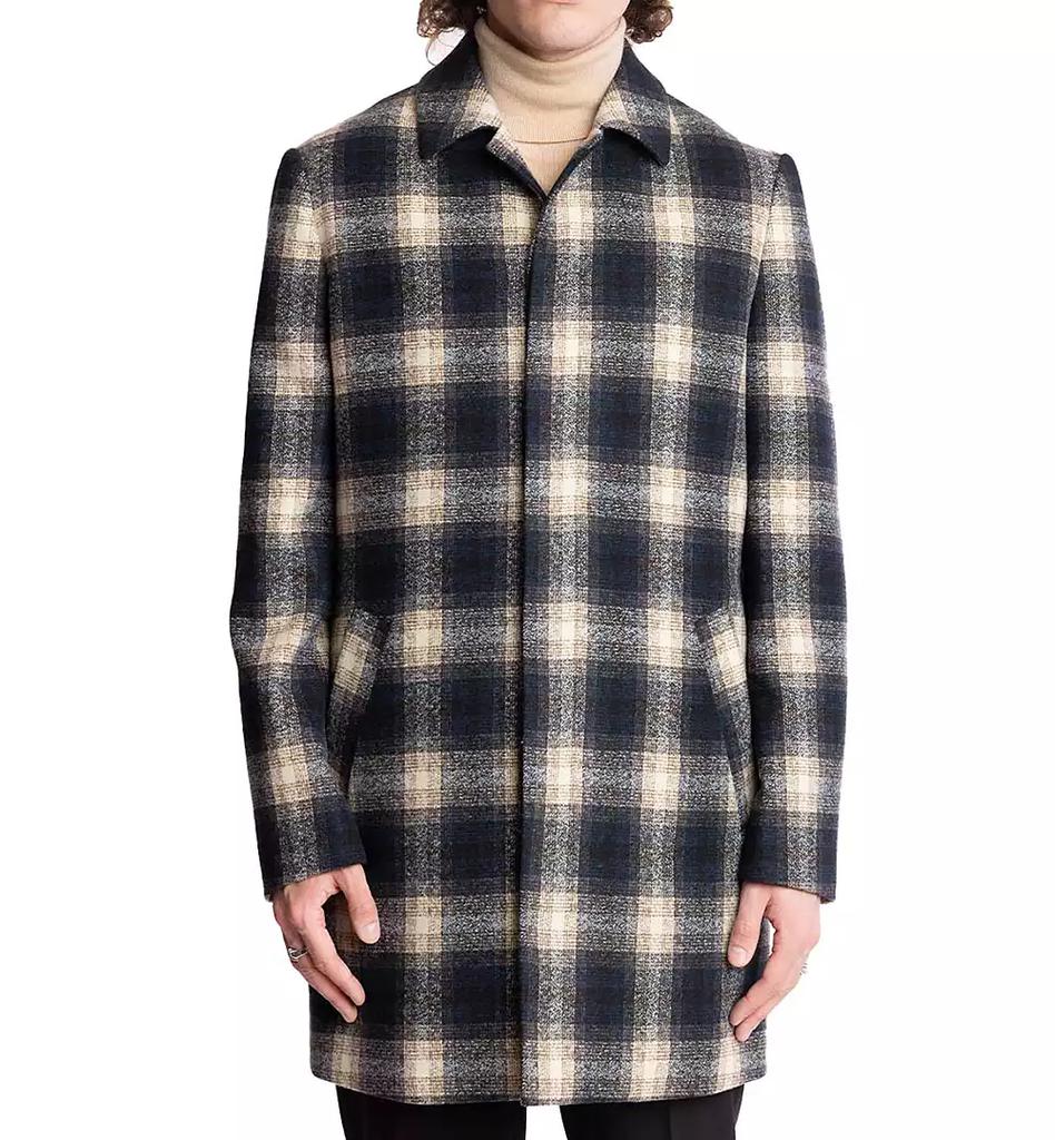 Paisley & Gray Men's Navy & Cream Buffalo Plaid Topper Coat