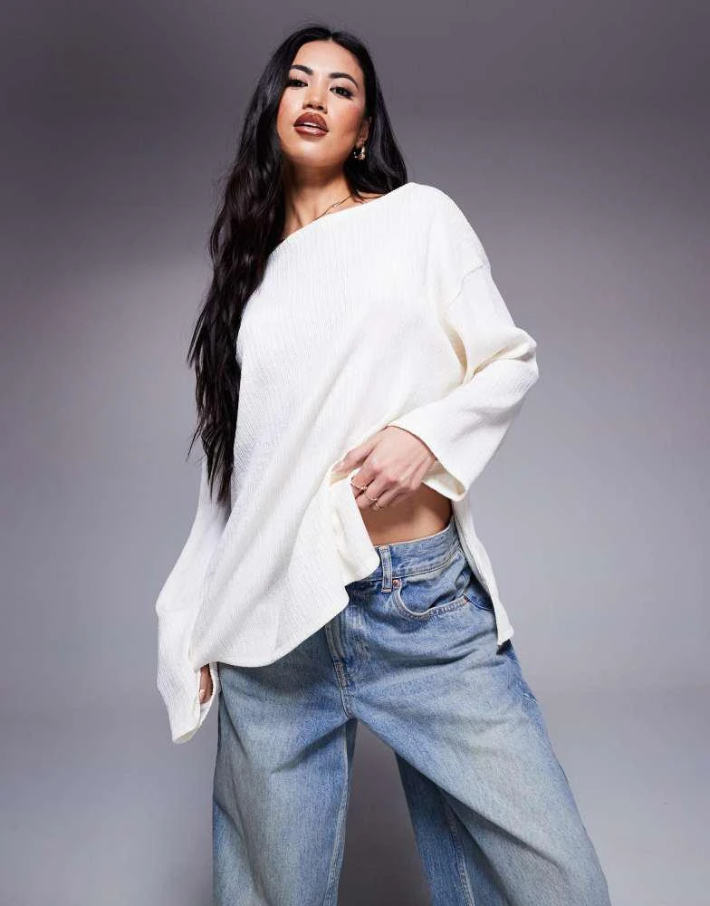 ASOS ASOS DESIGN off shoulder long sleeve in crinkle white 1