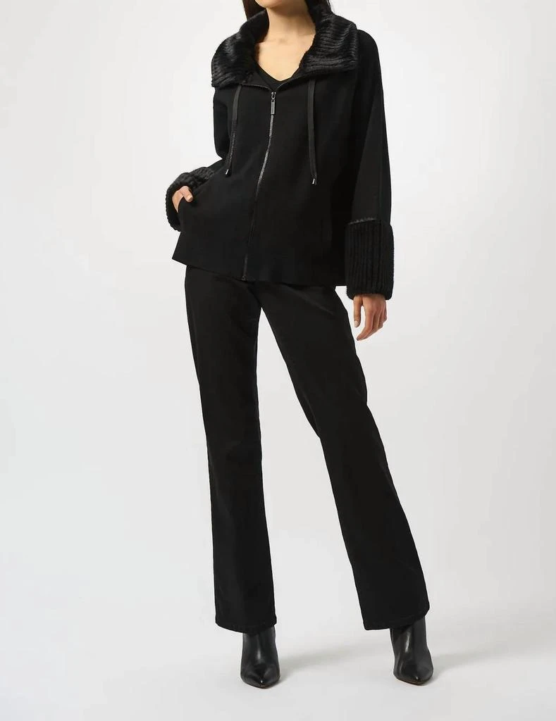 JOSEPH RIBKOFF Joseph Ribkoff - Sweater Knit Fur Trim Long Sleeve Jacket 4