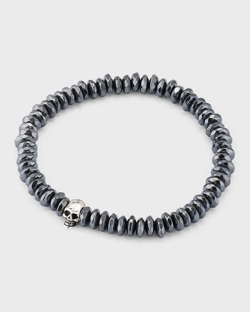 Jan Leslie Men's Hematite Beaded Bracelet with Sterling Silver Skull 4