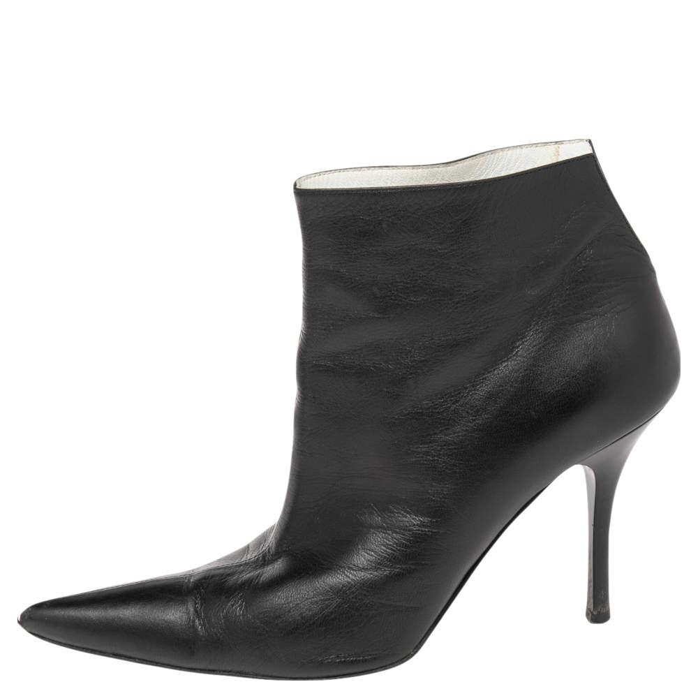 Celine Celine Black Leather Pointed Toe Ankle Boots Size 37.5
