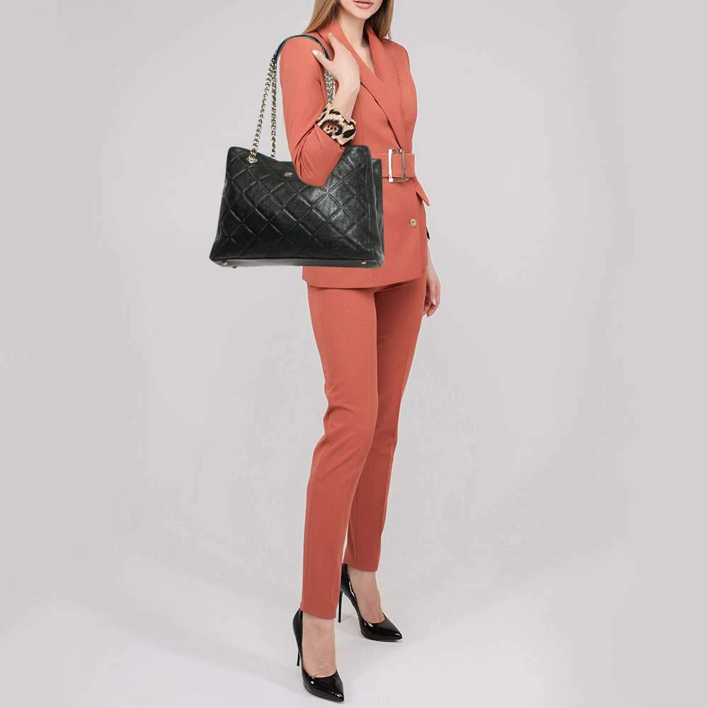CH Carolina Herrera CH Carolina Herrera Black Quilted Embossed Leather Chain Tote 2