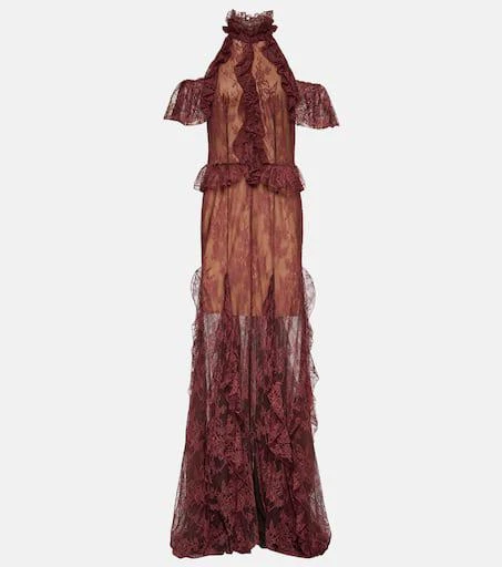 Costarellos Morgana ruffled lace maxi gown 1