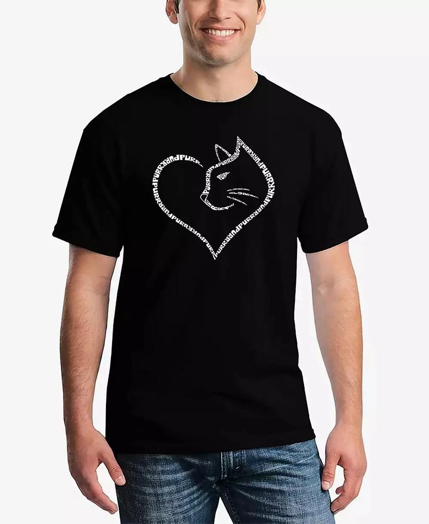 LA Pop Art Men's Cat Heart Printed Word Art T-shirt 1