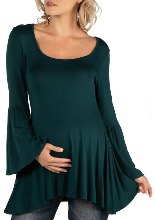 24seven Comfort Apparel Comfort Apparel Maternity Scoop Neck Bell Sleeve Swing Tunic Top 1