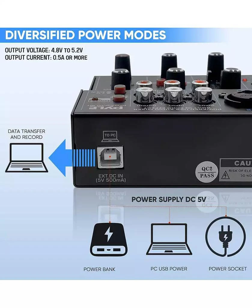 Pyle Compact Bluetooth DJ Mixer Interface with USB Audio and Phantom Power 4