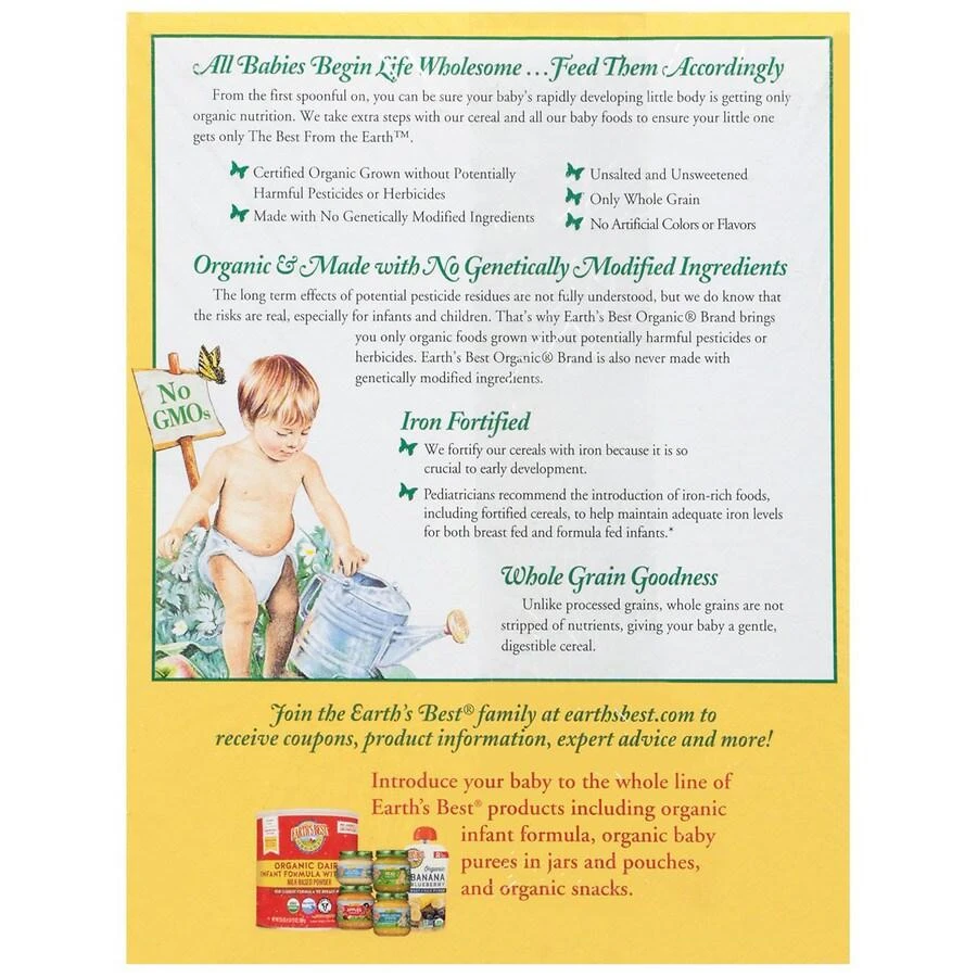 Earth's Best Organic Infant Cereal, Whole Grain Oatmeal 4