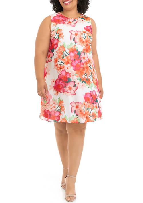 Jessica Howard Howard Plus Size Sleeveless Floral Chiffon Shift Dress