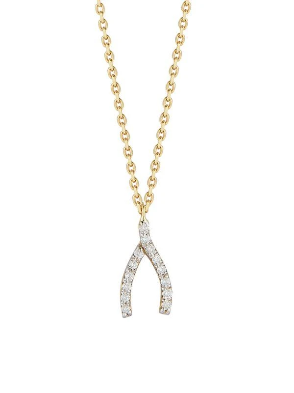Saks Fifth Avenue 14K Gold & 0.09 TCW Diamond Wishbone Pendant Necklace/16" 1