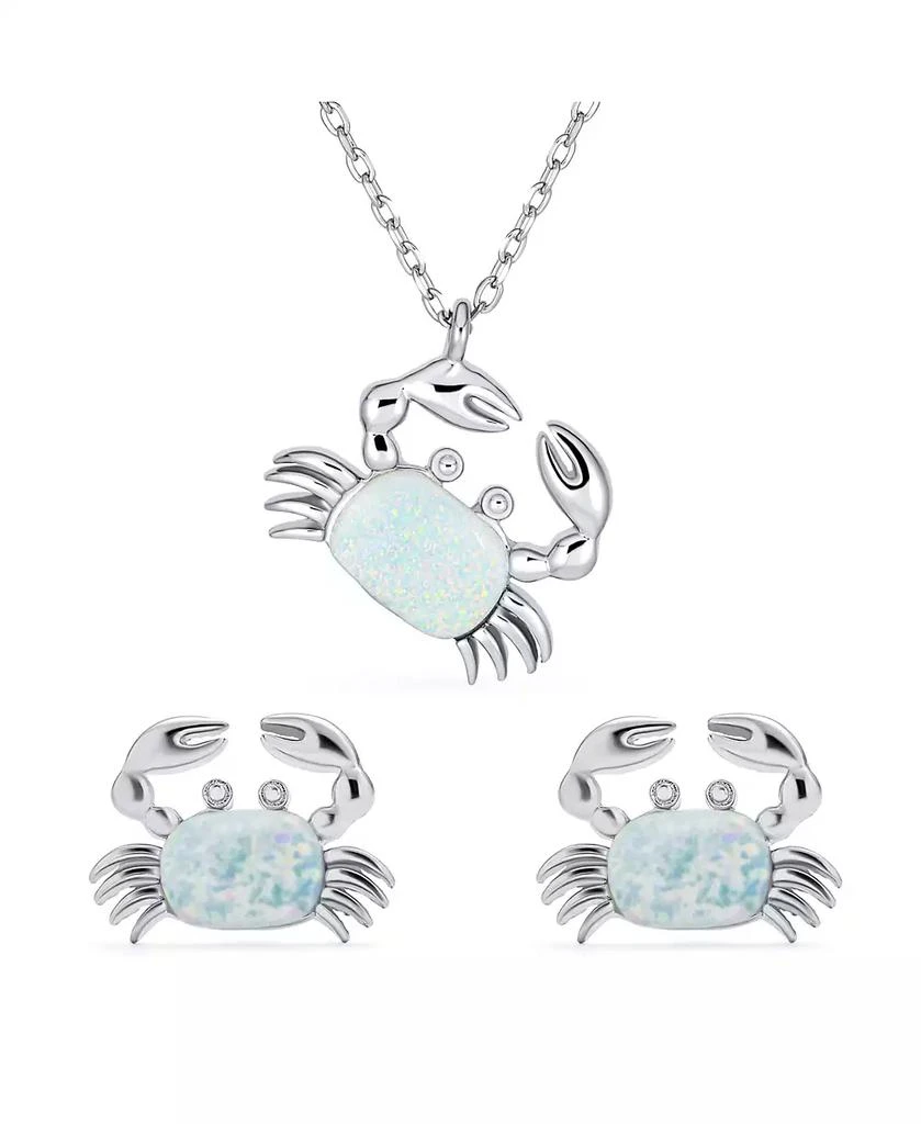 Bling Jewelry Nautical White Opal Crab Stud Earrings and Pendant Necklace Set Sterling Silver