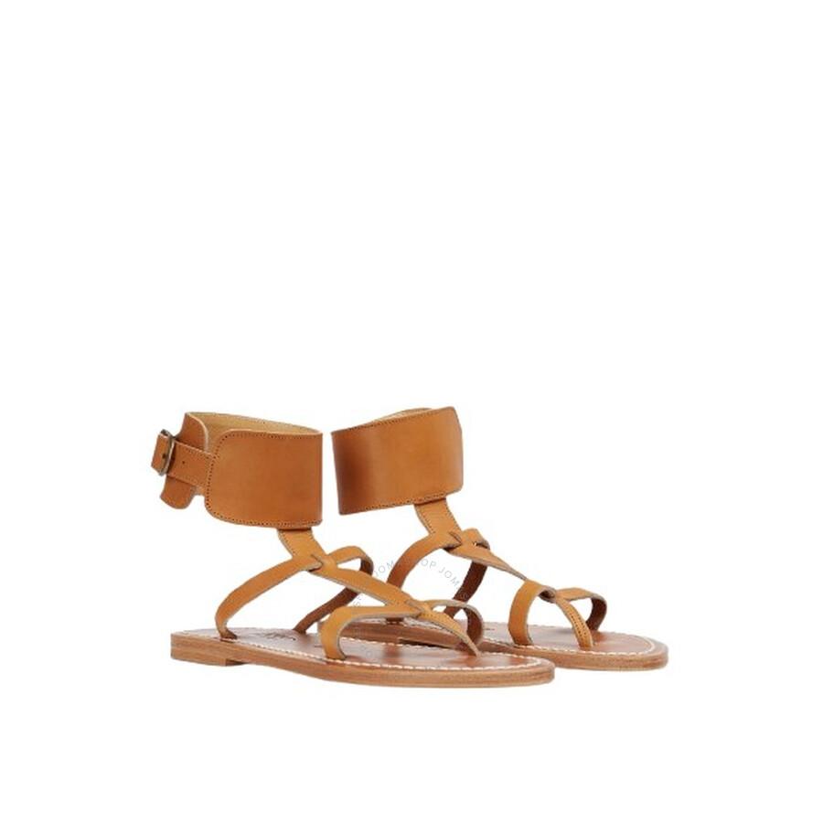 K. Jacques Ladies Brown Caravelle Flat Leather Sandals