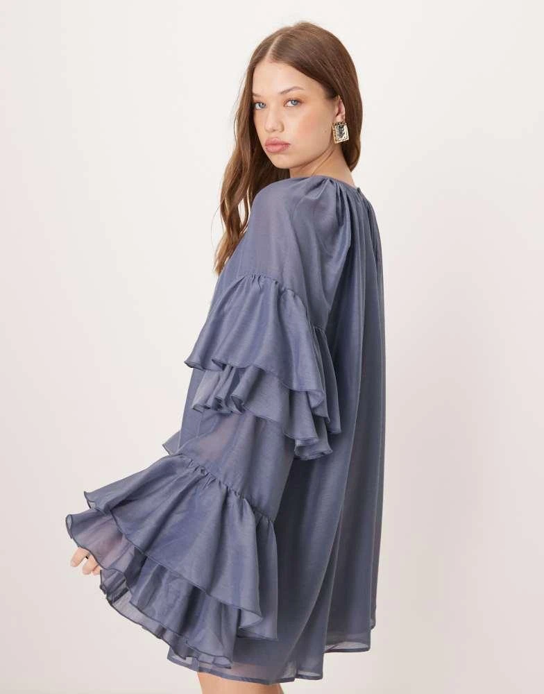 ASOS ASOS DESIGN frill sleeve voile mini dress in slate blue 4