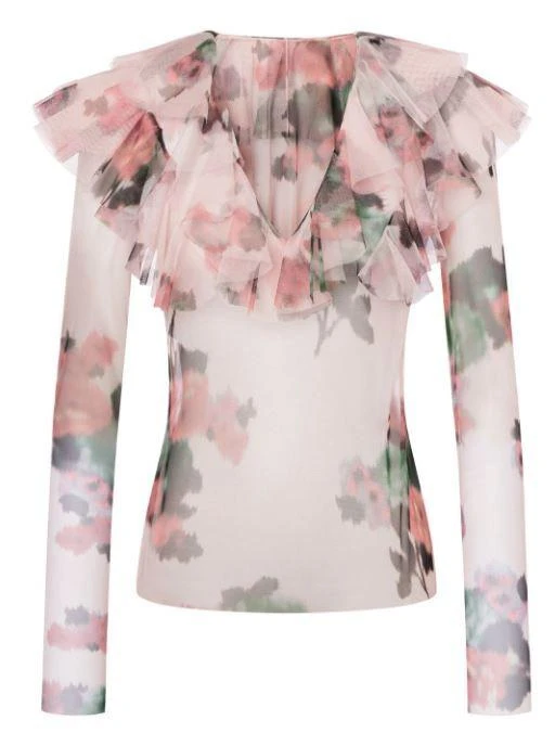 PHILOSOPHY di LORENZO SERAFINI Philosophy Di Lorenzo Serafini Tulle Flower Printed Blouse 1