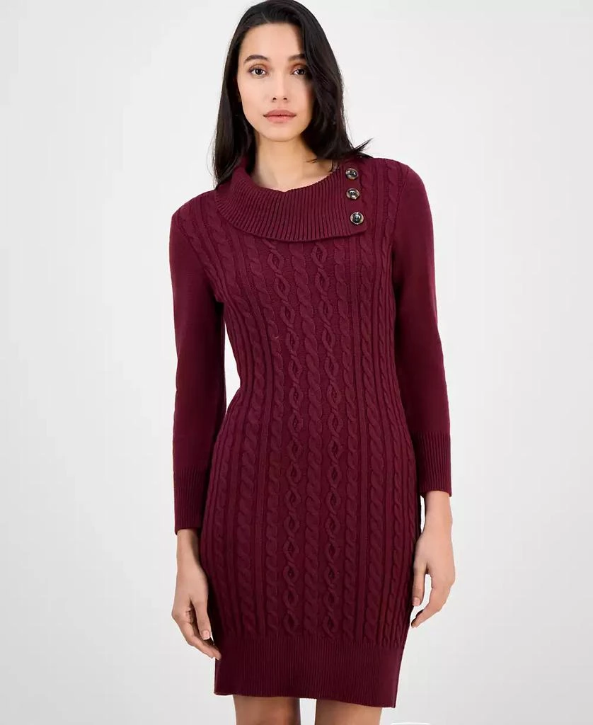 slim fit dress slacks Button Detail Sweater Dress