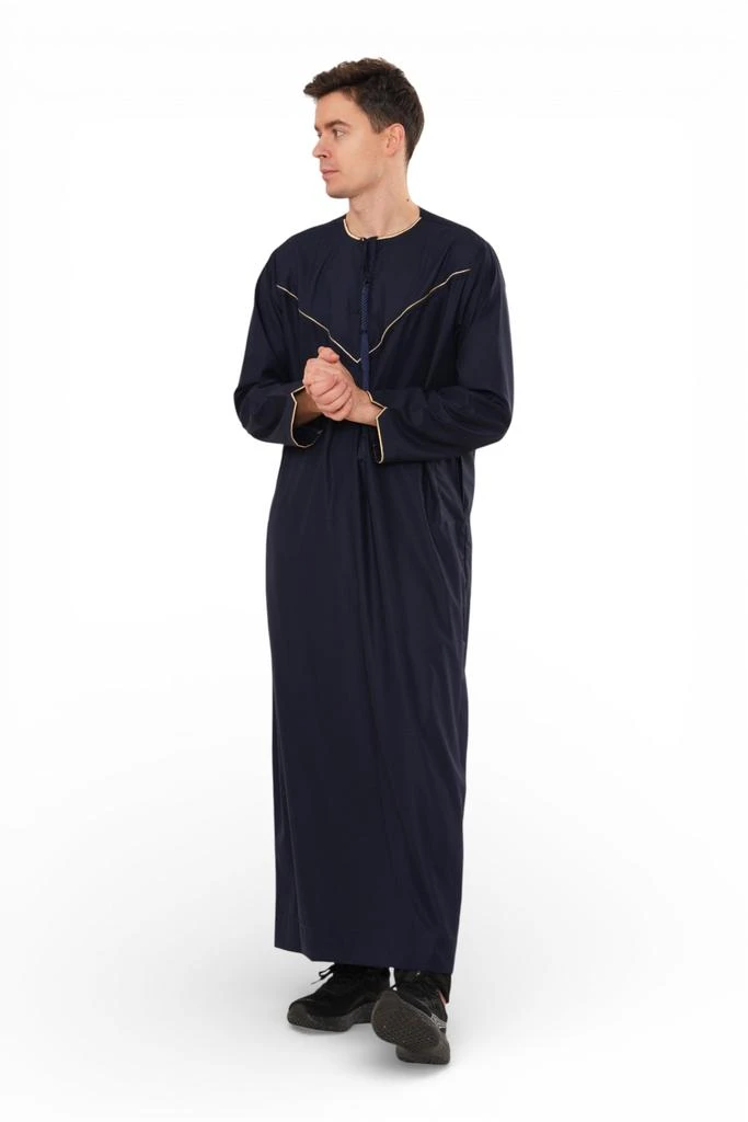 Arabic Thobes Men
s Ramadan Navy Blue Moroccan Jubba Robe Djellaba Eid Thobe - TT-007 2