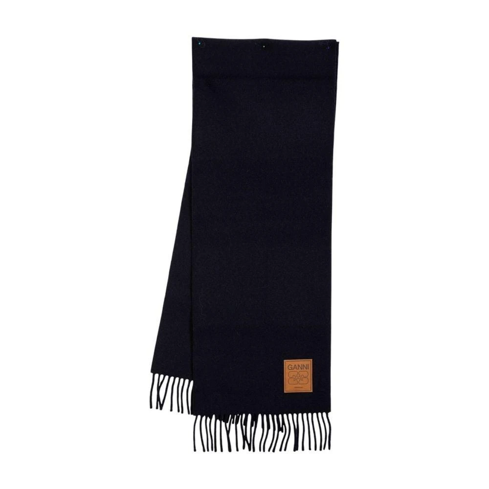 Ganni Double-Faced Wool Scarf With Fringed Ends 2